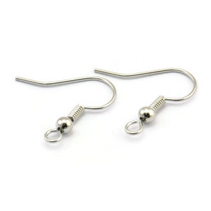 Silver Earring Wires, 100 Nickel Free Silver Tone Brass Ear Wires Earring Findings (20mm) Brs 193 A0920