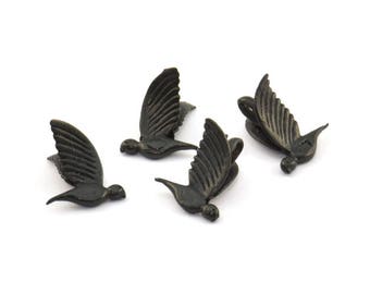 Tiny Bird Charm, 5 Oxidized Brass Black Bird Necklace Pendants With 1 Loop (13x10mm) N0429 S358