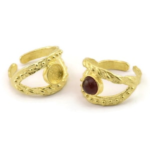 Brass Ring Setting, Raw Brass Adjustable Rings With 1 Stone Settings - Pad Size 6mm N2548