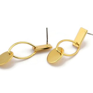 Earring Studs, 2 Gold Plated Brass - Geometric Earrings - Gold Earrings - Earrings (40mm) SY0331