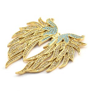 Gold Wing Necklace Pendant, Zircon Pave Gold Plated Wing Necklace Pendant With 2 Loops, Jewelry Findings (48x41mm) BS 2270