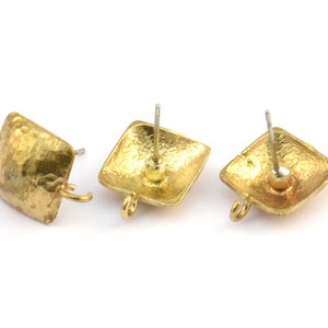 Brass Earring Post, 6 Raw Brass Square Earring Posts With 1 Loop (15x16mm) E290