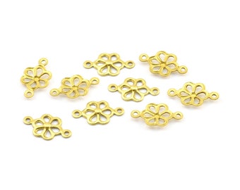 100 Raw Brass Flower Connectors, Charms, Pendant,findings (14x8mm) A0513