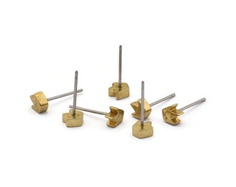 Lotus Shape Stud, 12 Stainless Steel Earring Posts With Raw Brass Lotus Shape Stud, Ear Studs (5x15mm) E334
