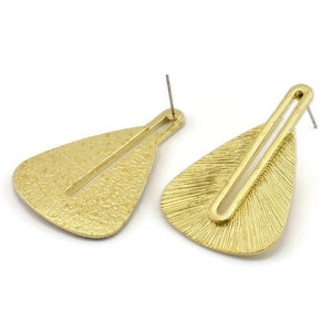 Brass Earring Post, 2 Posts Raw Brass Textured Earrings (42x28x1mm) N1084