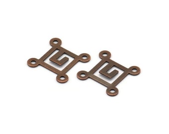 Conector de cobre antiguo, 50 conectores cuadrados de latón en tono cobre antiguo con 4 orificios, dijes y accesorios (14 mm) 446 K169