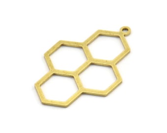 Brass Honeycomb Charm, 8 Raw Brass Honeycomb Charm Earrings With 1 Loop, Pendant, Findings (42x27x1mm) D0716