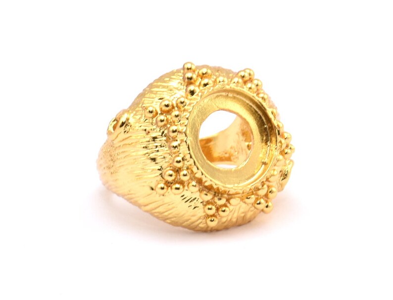 1 Gold Plated Brass Duke Adjustable Ring Setting with 2 Holes Duke Ring Settings Pad Size 12mm E385 Q542