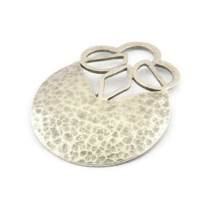 Silver Pendant, Antique Silver Plated, Silver Charms, Hammered Charm, Findings (38x30x0.8mm) U064