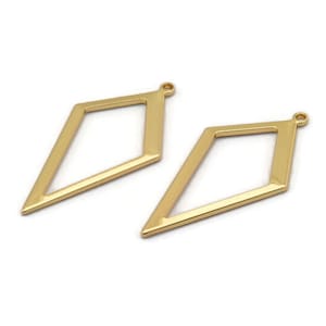 Gold Diamond Charm, 10 Gold Plated Brass Rhombus Charms With 1 Loop, Earrings, Findings (28x13x0,80mm) D855 Q0800