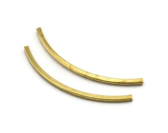 Square Curved Tubes, 50 Square Curved Raw Brass Tube Beads (48x2x2mm) Sq530 Brc287