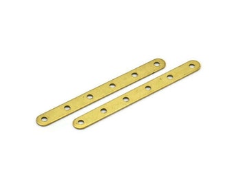 6 Holes Finding, 50 Raw Brass Round Rectangle Connectors With 6 Holes, Findings, Charms (40x4mm) Brs 341 A0313