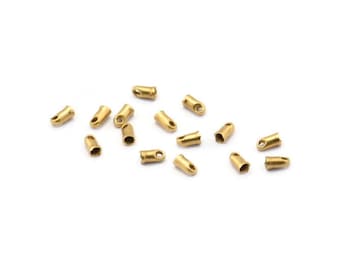 Brass Tassel End Caps, 250 Raw Brass End Cap With 1 Hole, Cord Tips, Cord Ends (3.8x2mm) E143