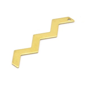 Brass Zig Zag Shape, 24 Raw Brass Zig Zag Shape Charms With 1 Hole, Pendants, Earrings (45x4x0.80mm) E630