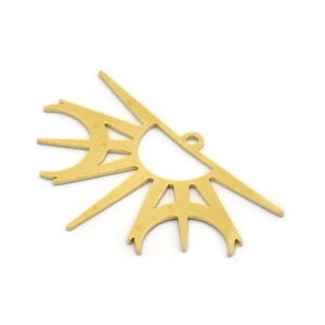 Brass Sun Charm, 8 Raw Brass Crescent Moon And Sun Charms With 1 Loop, Findings (23,5x35x0.60mm) A6313