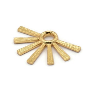 Gold Sun Pendant, 2 Textured Gold Plated Sun Charms (34x24x2.2mm) E208