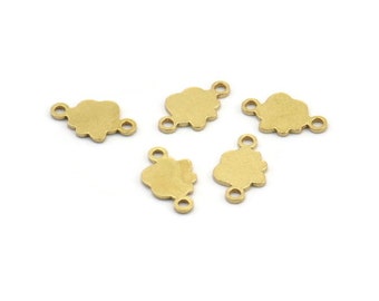 Brass Cloud Charm, 100 Raw Brass Cloud Shaped Charms With 2 Loops, Connectors (10x6x0.60mm) A4094