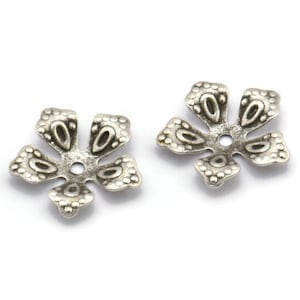 Flower Bead Caps, 50 Antique Silver Plated Brass Flower Bead Caps, Findings, Charms (13mm) Brs 637 A0486 H0518