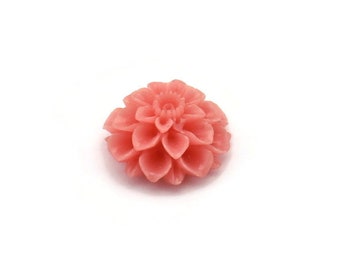 Flower Cabochons, 4 Coral Pink Chrysanthemum Flower Cabochons (20x9mm) T032