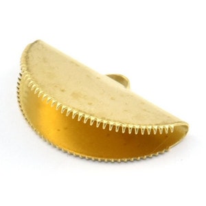 Half Moon Crimp, 6 Raw Brass Ribbon Crimp End With 1 Loop, Findings (30x17.5mm) E144
