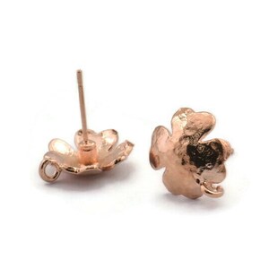 Rose Gold Earring Post, 4 Rose Gold Plated Brass Leaf Earring Posts With 1 Loop (14x12mm) BS 2438 Q1057