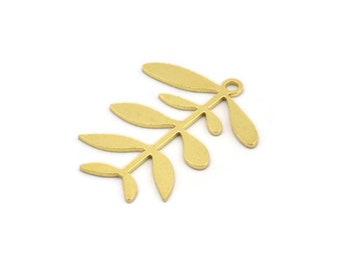 Brass Leaf Charm, 12 Raw Brass Branch Charms With 1 Loop, Charm Pendants (24x19x0.60mm) A4441