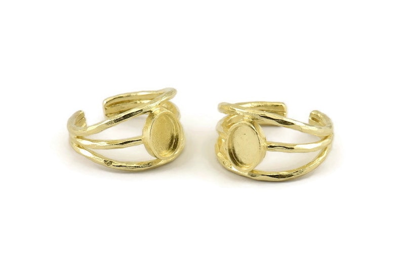 2 Raw Brass Adjustable Rings With 1 Stone Settings Pad Size 8x6mm N1264 Brass Ring Setting