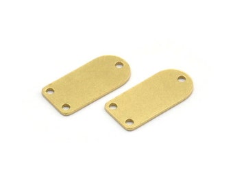 Brass D Shaped Charm, 24 Raw Brass D Shaped Charms With 3 Holes, Earring Findings (15x7x0.60mm) A6389