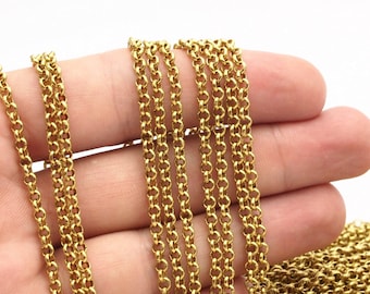 3 M. Raw Brass Open Link Rolo Belcher Chain , ( 3.2mm ) Bs 1017