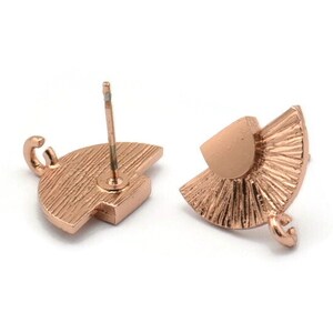 Rose Gold Earring Posts, 4 Rose Gold Plated Brass Semi Circle Earring Stud, Earring Charms With 1 Loop (16x10mm) N0796 Q0789