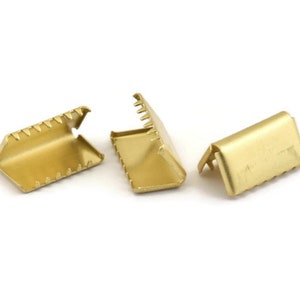 Brass Ribbon Crimp, 12 Raw Brass Ribbon Crimp Ends, Findings (15mm) D0088