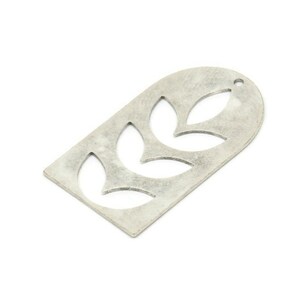 May include: A silver metal tag with a cut-out design of three wheat stalks. The tag has a rounded top and a hole at the top for hanging.
