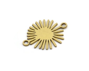 Brass Sun Connector, 24 Raw Brass Sun Connectors With 2 Loops, Charm Pendants (18x14x0.60mm) A3137