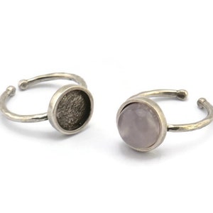 Silver Ring Settings, 2 Antique Silver Plated Brass Round Ring With 1 Stone Setting - Pad Size 9mm N1766