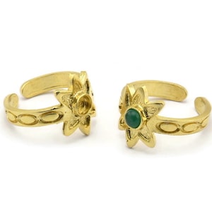 Brass Ring Setting, Raw Brass Flower Ring With 1 Stone Settings - Pad Size 4mm N2019