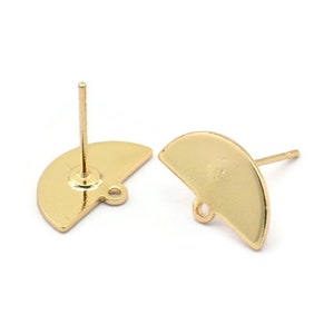 Gold Moon Earring, 8 Gold Plated Brass Semi Circle Stud Earrings With 1 Loop (14.5x9x0.80mm) E103 A1774 H0906