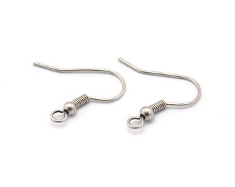 Antique Silver Ear Hooks, 50 Antique Silver Plated Brass Ear Wires, Earring Findings (20mm) Brs 193 A0921 H0528