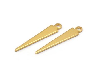 -GLD-51 Stamping Tag 6 Pcs 24k Gold Plated Triangle Charms Tiny Necklace Triangle 6x17mm