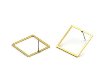Pendientes cuadrados de latón, 8 pendientes de botón cuadrados de latón en bruto (22 x 1 mm) A1733 A2913
