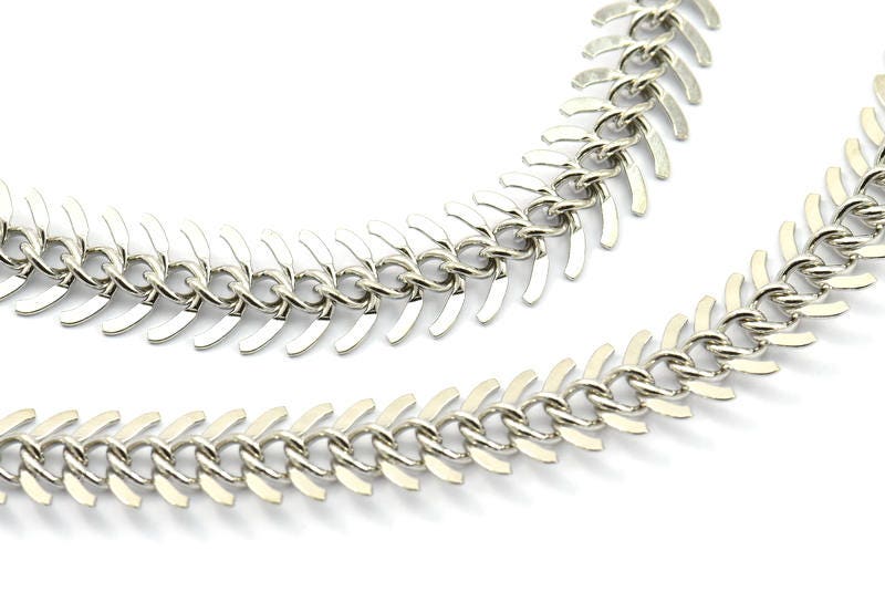 Fish Roe Pattern Chain Fish Bone Chain, 2 Meters Silver Tone Brass Fish Bone Chain (9mm ) Z143 ...