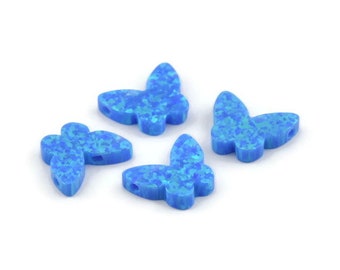 Cuentas de mariposa de ópalo, cuentas de ópalo azul sintético, pequeñas cuentas de mariposa, dijes de mariposa, cuentas exóticas (11 x 10 mm) F061