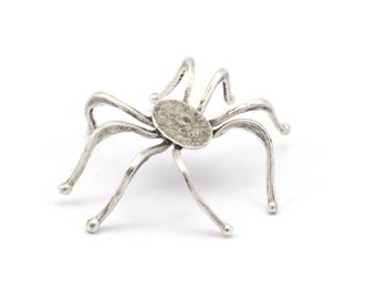Silver Spider Settings, 1 base de réglage d’araignée en laiton plaqué argent antique (50x50mm) N0058 H0421