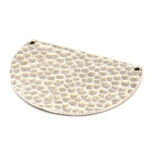Silver Ethnic Pendant, Hammered Antique Silver Plated Brass Semi Circle Charms With 2 Holes, Connectors, Findings (34x24x1.2mm) N0762