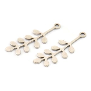 Silver Leaf Charm, 24 Antique Silver Plated Brass Leaf Charms With 1 Loop, Charm Pendants (24x9x0.60mm) A3298 H1039