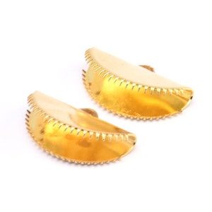 Half Moon Crimp, 6 Gold Plated Brass Ribbon Crimp End With 1 Loop, Findings (20x12mm) E145 Q0571