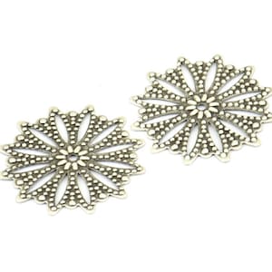 Silver Filigree Connector, 10 Antique Silver Plated Brass Filigree Connectors With 1 Hole, Charms, Findings (25mm) Brs 404 A0705