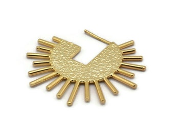 Gold Sun Earring, 2 Textured Gold Plated Brass Sun Stud Earrings (43x1.5mm) N1022 Q0966