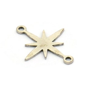 Silber Polarstern Charm, 24 Antikes versilbertes Messing, Silber Charms, Silber Polarstern Charm mit 2 Schlaufen, Verbinder (19x15x0,60 mm) A4107