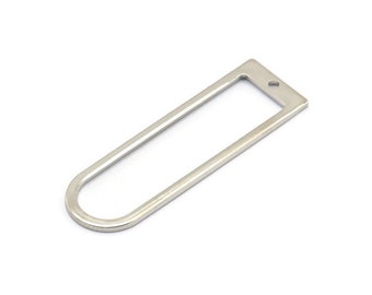 Dije de plata en forma de D, 8 colgantes de latón plateado en forma de D con 1 agujero (40 x 12 x 1 mm) D1552