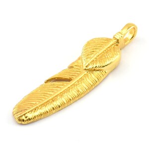 Gold Feather Pendant, 3 Gold Plated Brass Feather Charms, Feather Pendants (35x8mm) N0415